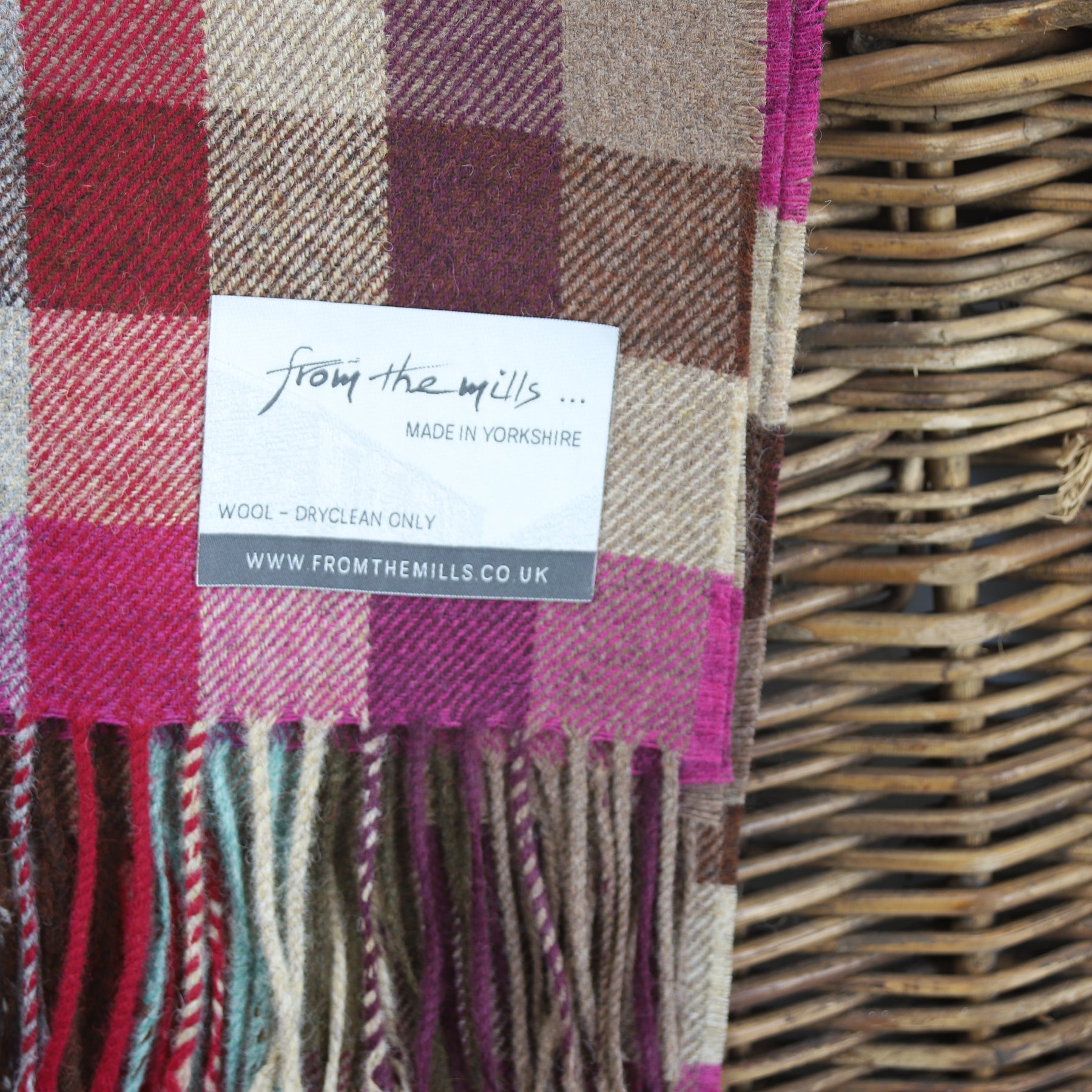 Cerise, Pink and Brown Block Check Tweed Throw – From The Mills